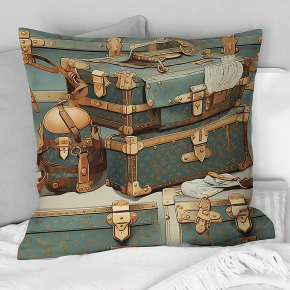 Designart "Chic Designer Bagages en Or Pop Art" Glam Throw Oreiller - Glam Oreiller pour Canapé - Insert et Oreillers Couvre pour la Décoration du Salon