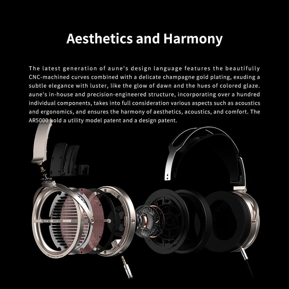Aune AR5000 Full-Size Open-Back Headphones with MLD Driver, Dynamic Driver, Detachable Cable, Over-Ear HiFi Hi-Res Audiophile Headphones for HiFi System, Home Audio, DAP