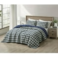 thumbnail image 2 of Chezmoi Collection Chad 3-Piece Printed Plaid Cotton Quilt Set Queen Size, Blue Green Light Beige Plaid, Stone Washed Cotton Breathable Lightweight Bedspread Set, 2 of 9