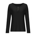 thumbnail image 4 of Ltctricy Women's T Shirts Long Sleeve Crew Neck Quarter Button Solid Color Slim Tunic Tops Casual Tee Blouses(Black,Large), 4 of 7