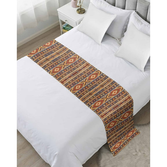 Xipuska Southwest Boho Bed Runners for Queen Size Bed, Decorative Bed Throws for Foot of Bed, Retro Farmhouse Abstract Geometric Striped Bed Runner Sofa Throw Bedding Scarf Slipcover for Bedroom