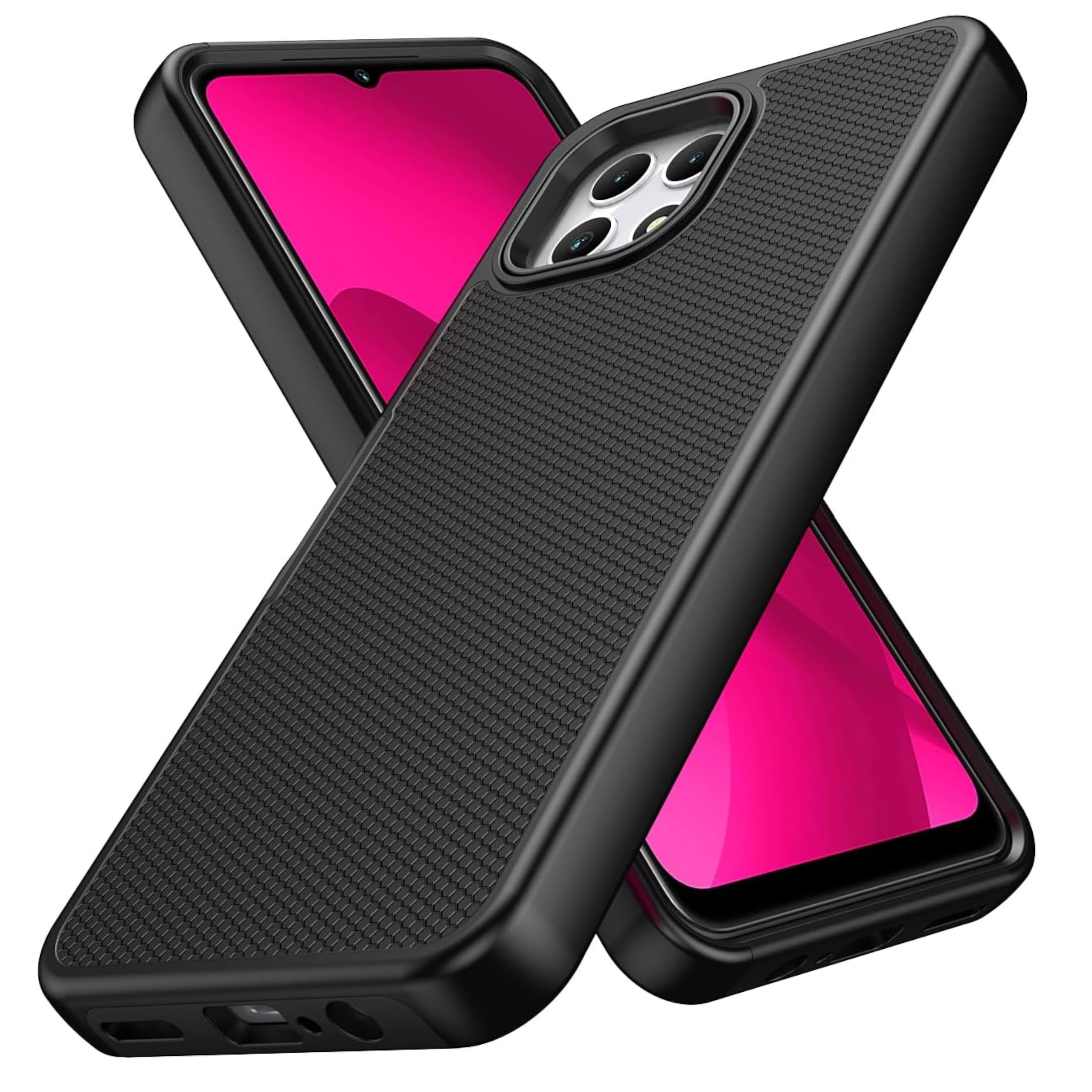 For TCL 50 XE 5G Dual Layer Slim & Tough Hybrid Shockproof Heavy Duty TPU Matte with Textured Rugged Shell Protection Phone Case Cover by Xpression - Black