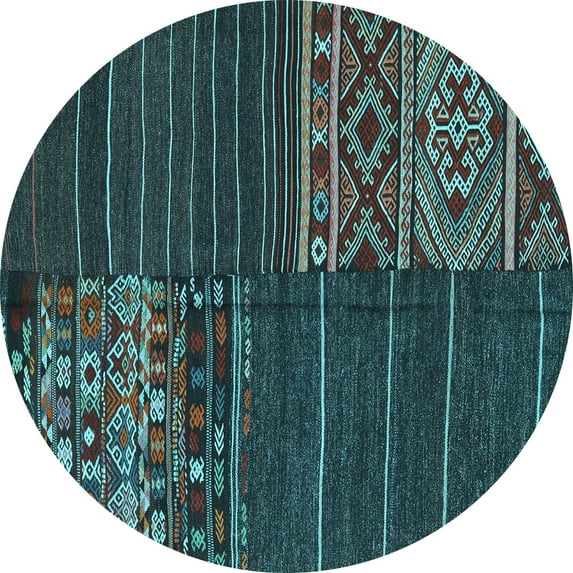 Ahgly Company Indoor Round Patchwork Light Blue Transitional Area Rugs, 5' Round