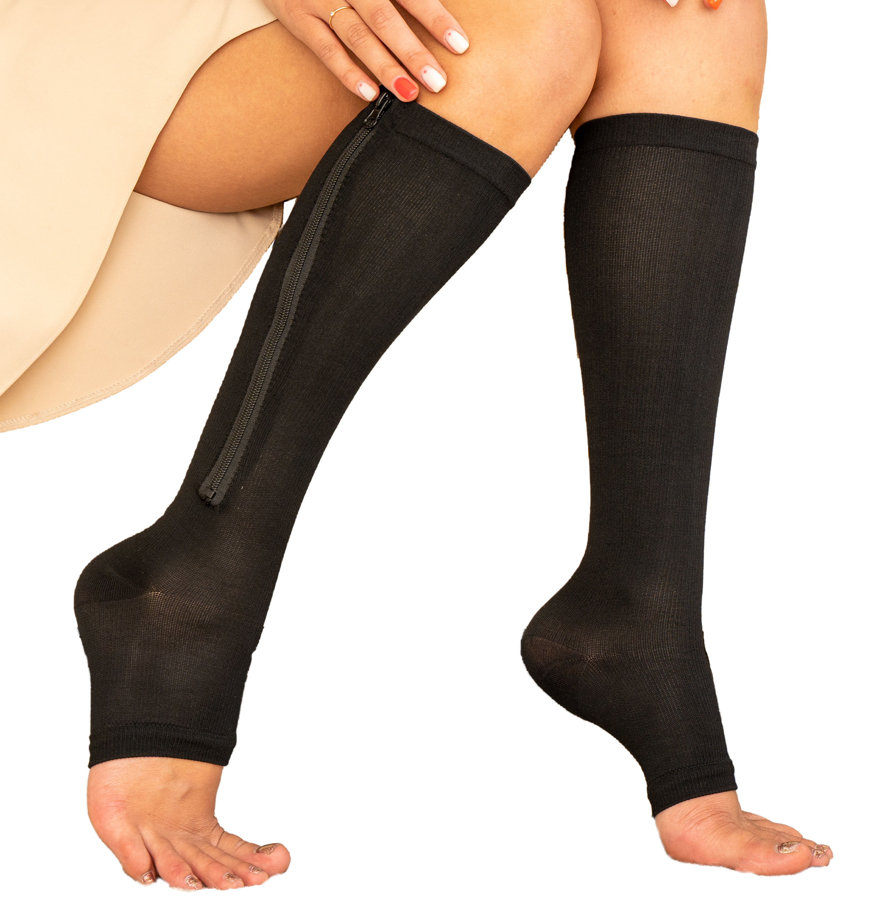 Zipper Pressure Compression Socks Support Stockings Leg Open Toe Knee 