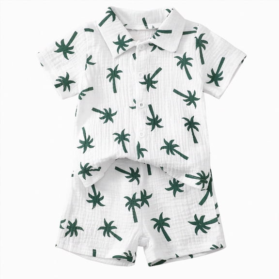 Boy Outfit Set Baby Boys Clothes Set Toddler Infant Boys Button-down Shirt Tops Cotton Gauze Shorts Summer Outfit 2PCS with Pockets Toddler Boy Short Set