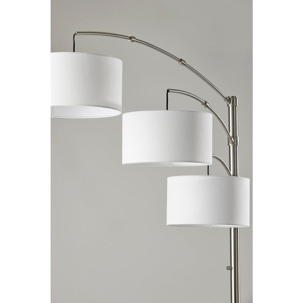Adesso Cabo Arc Lamp, Brushed Steel, Textured White Fabric Shade