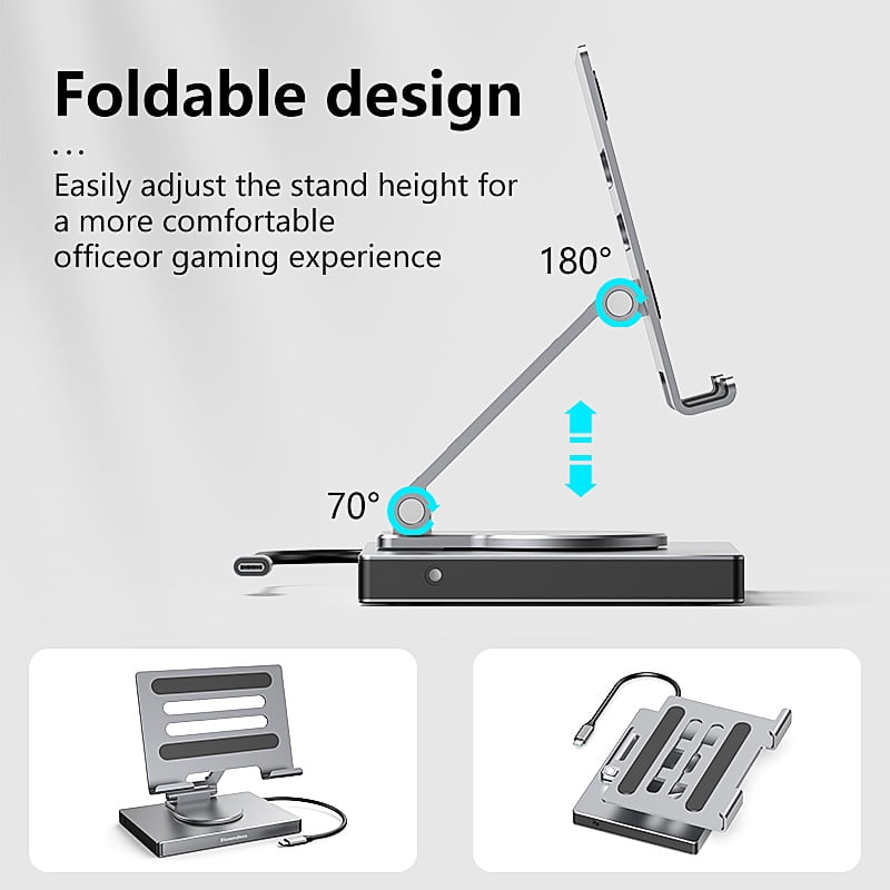 ITIGOITIE 9-in-1 Freestanding Docking Station, Foldable, Charging Enabled and Compatible with Multiple Devices, Silver