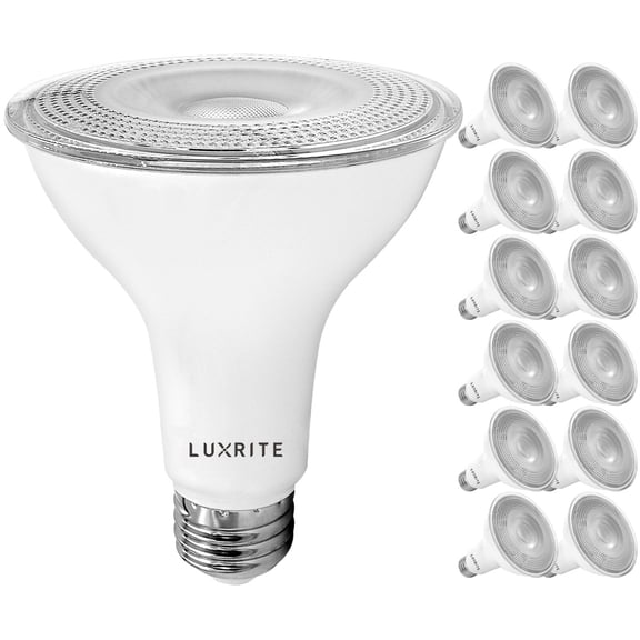Luxrite 12-Pack LED PAR30 Flood Light Bulb 4000K Cool White 850 Lumens 11W Dimmable Wet Rated E26 Base UL Listed