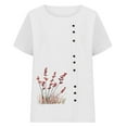 thumbnail image 4 of Vmvidoty Womens Cotton Linen T Shirts Blouses Crew Neck Short Sleeve Solid Basic Tops White XL, 4 of 5