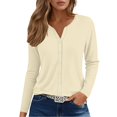 thumbnail image 4 of MESSIYO 3/4 sleeve cardigan for women Knit Shrugs Sweater Cardigan Sweater open front cardigan for women Summer Tops 2025 V Neck Print Shirts Casual Button Down Blouses Beige L, 4 of 6