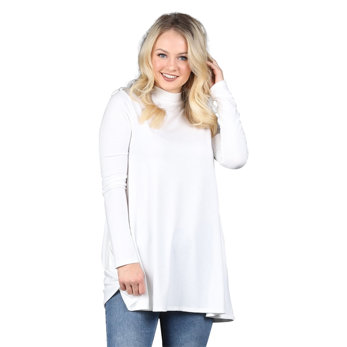 mock neck tunic tops