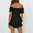thumbnail image 6 of REORIAFEE Short Rompers for Women Summer off the Shoulder Short Sleeve Romper Solid Color Womens Summer Romper Suspender Short Jumpsuit Womens Romper Dressy Black L, 6 of 8