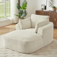 thumbnail image 2 of Oversized Chaise Lounge Chair Indoor,Upholstered Corduroy Sofa Bed with Throw Pillows and Armrests,No Assembly Required,Comfy Sleeper Sofa for Living Room/Dorm/Apartment,White, 2 of 5