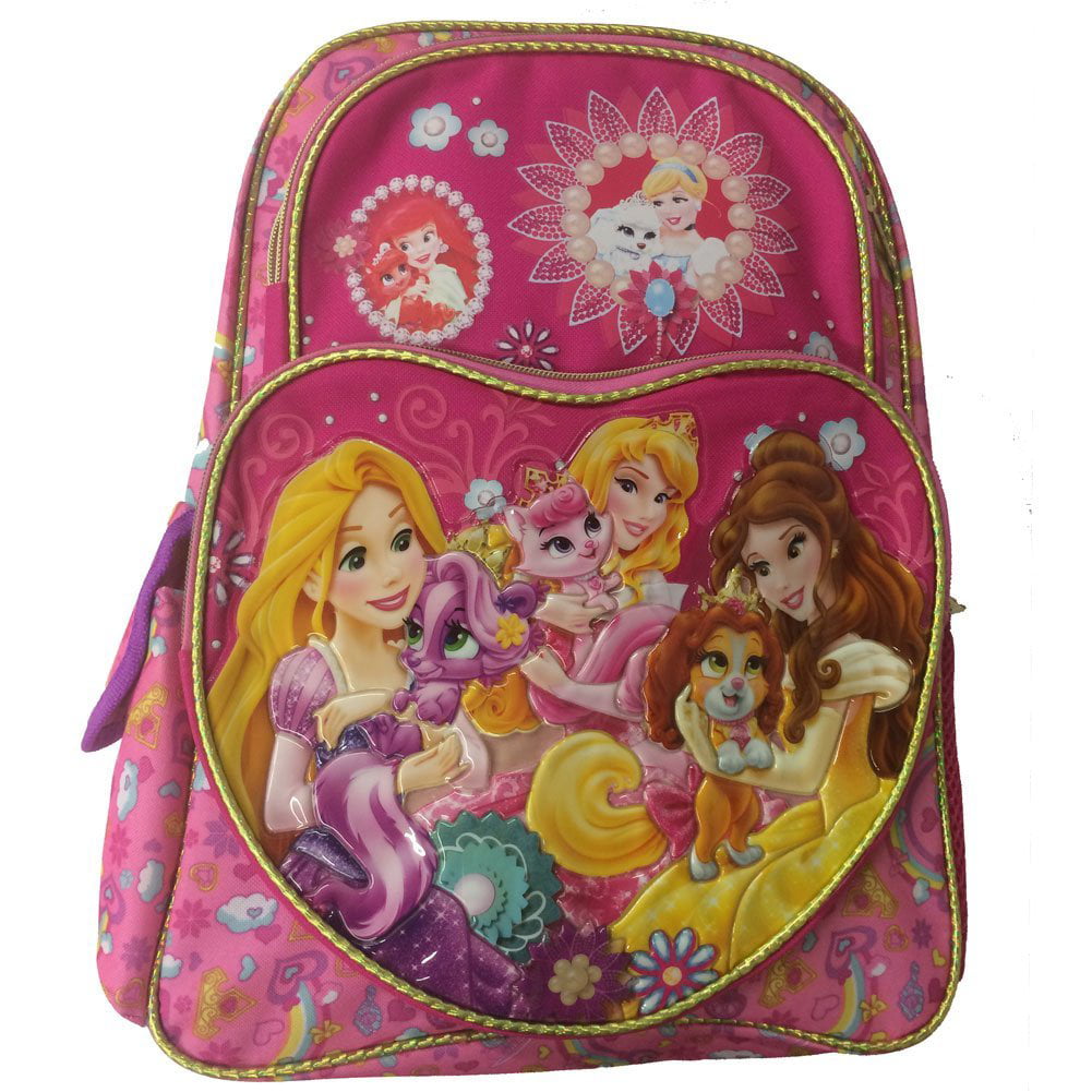 Disney Princess Large School Backpack Lunch Bag 2pc Set Black Pink Floral 