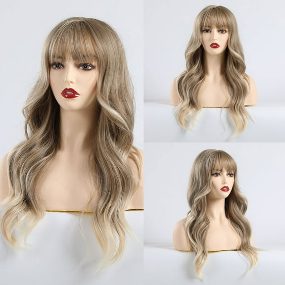 Long Wavy Natural Hair Wigs Synthetic Wigs With Bangs for Women Cosplay Party Heat Resistant Wigs A3