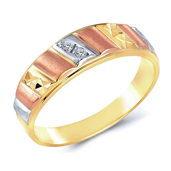 Wellingsale Ladies Solid 14k 3 Tri Color White Yellow and Rose / Pink Gold Polished CZ Cubic Zirconia Wedding Ring Band - Size 4