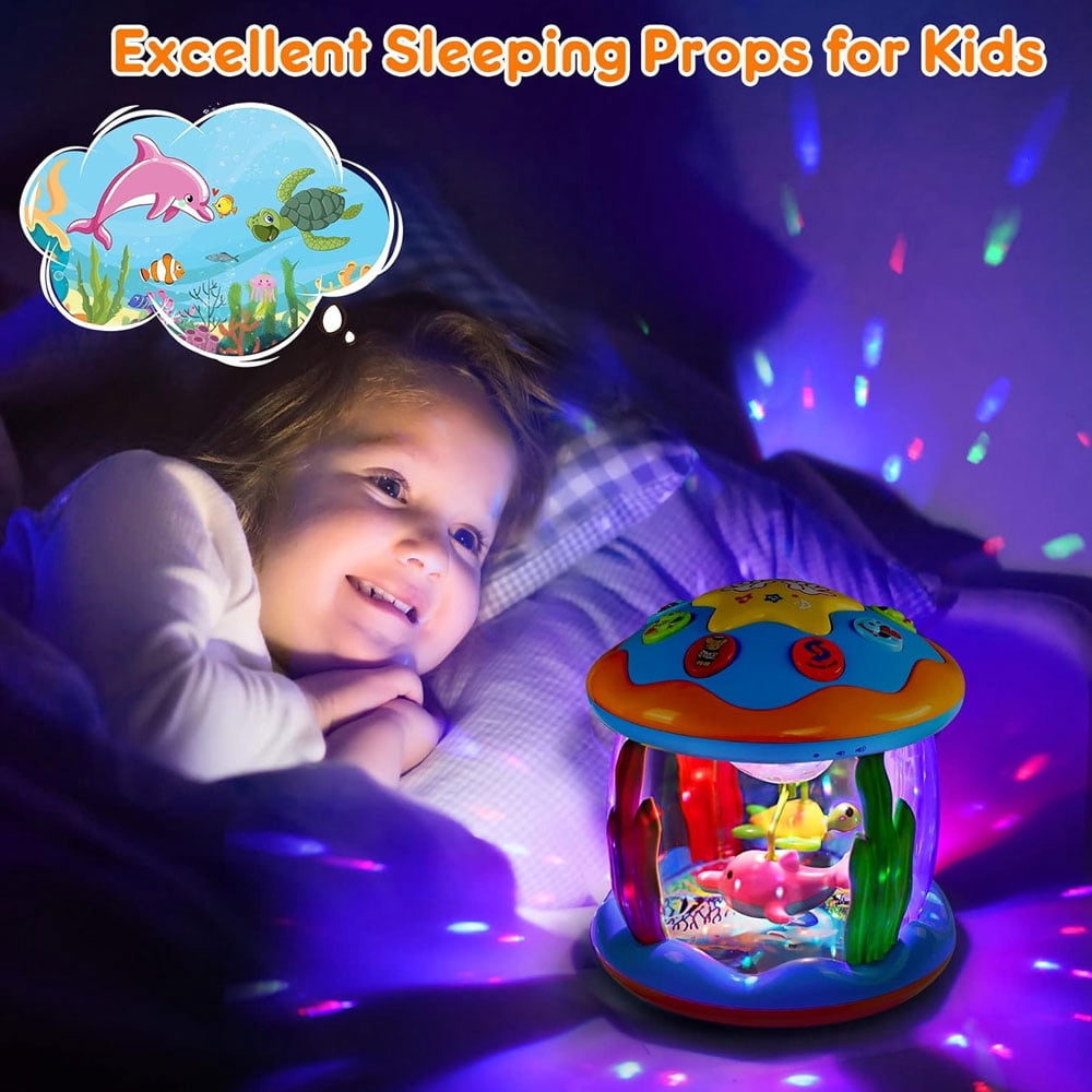 Ocean Rotating Baby Musical Toys 4 in 1,Infant Night Light Up Toys,Tummy Time Crawling Toy, Early Educational Gift, Development Learning Toy for Boy Girl Toddlers,Ideal for Birthday Christmas