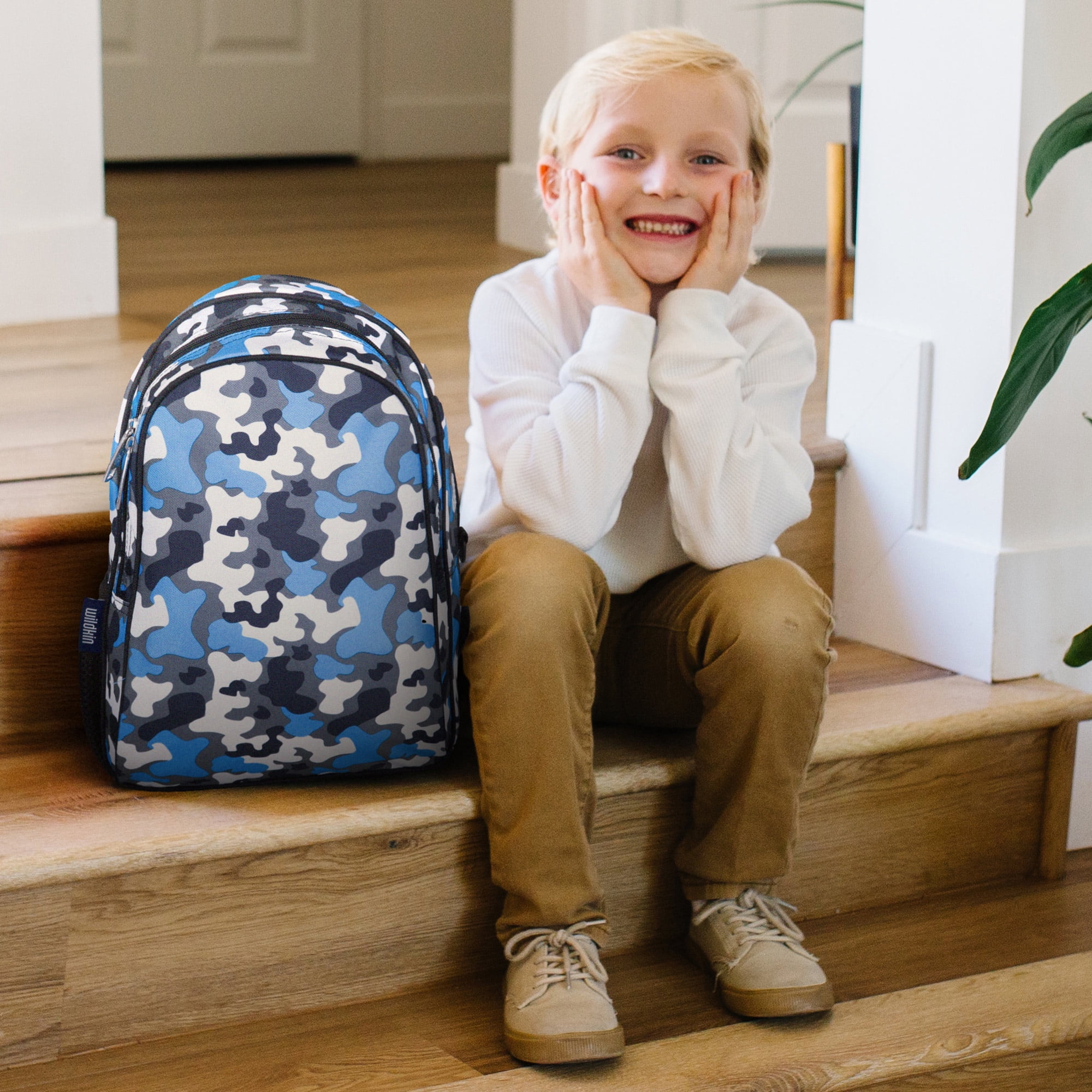 Wildkin Kids 15 Inch School and Travel Backpack for Boys and Girls (Blue Camo)