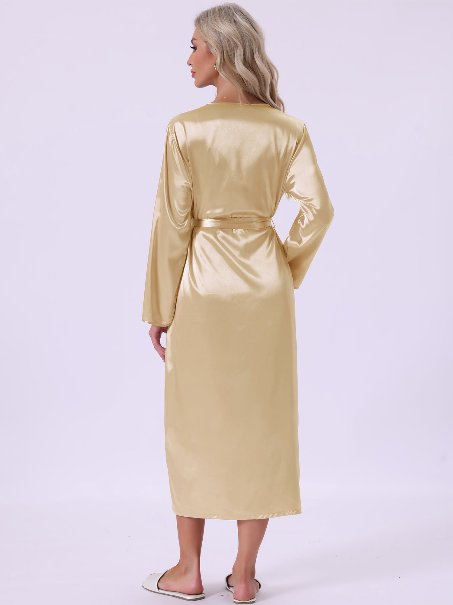 DARING DIVA Women's 2pcs Satin Silky Soft Midi Camisole Robe Set S Gold