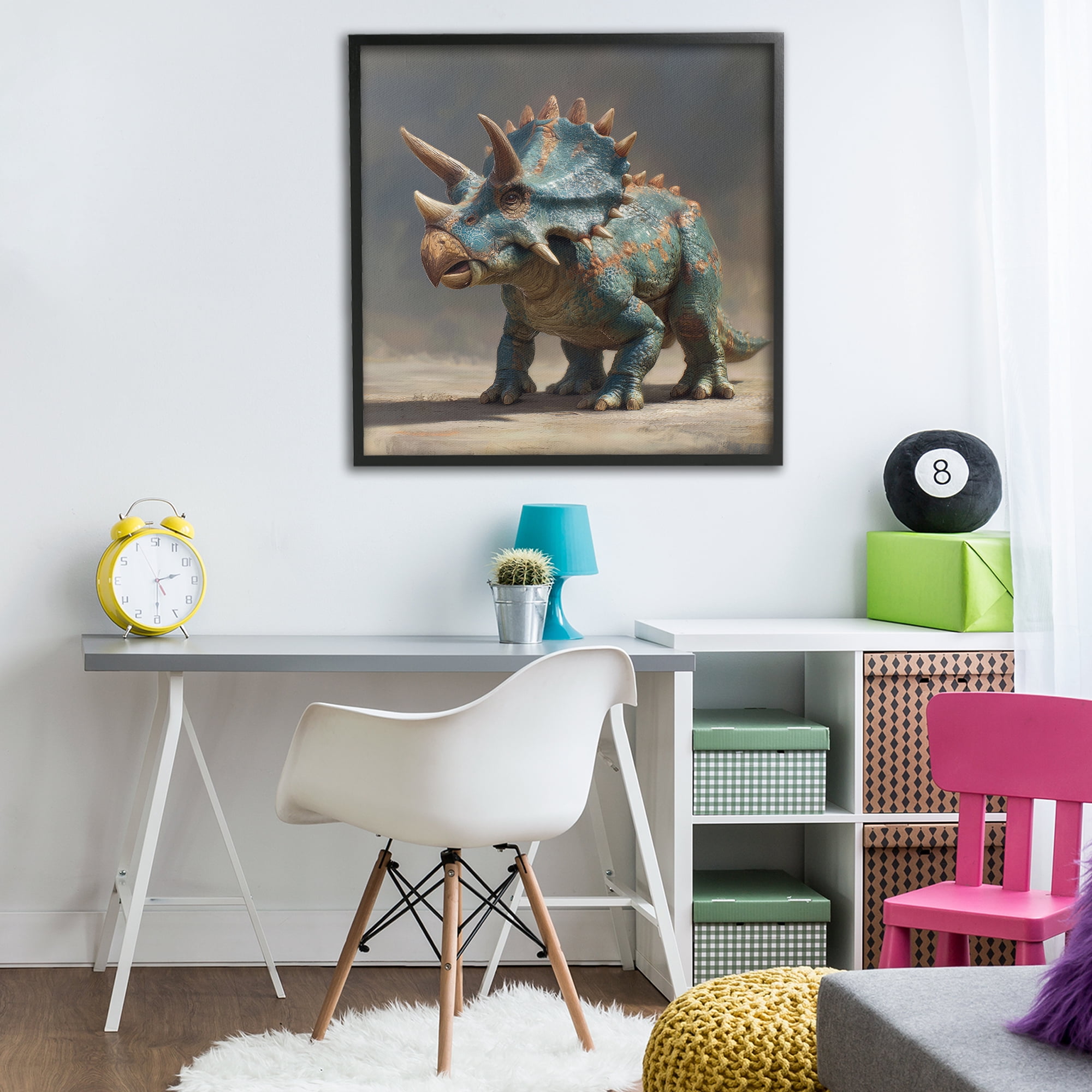 Stupell Industries Horned Triceratops at Sunrise Black Framed Giclee Art, design by Wumples