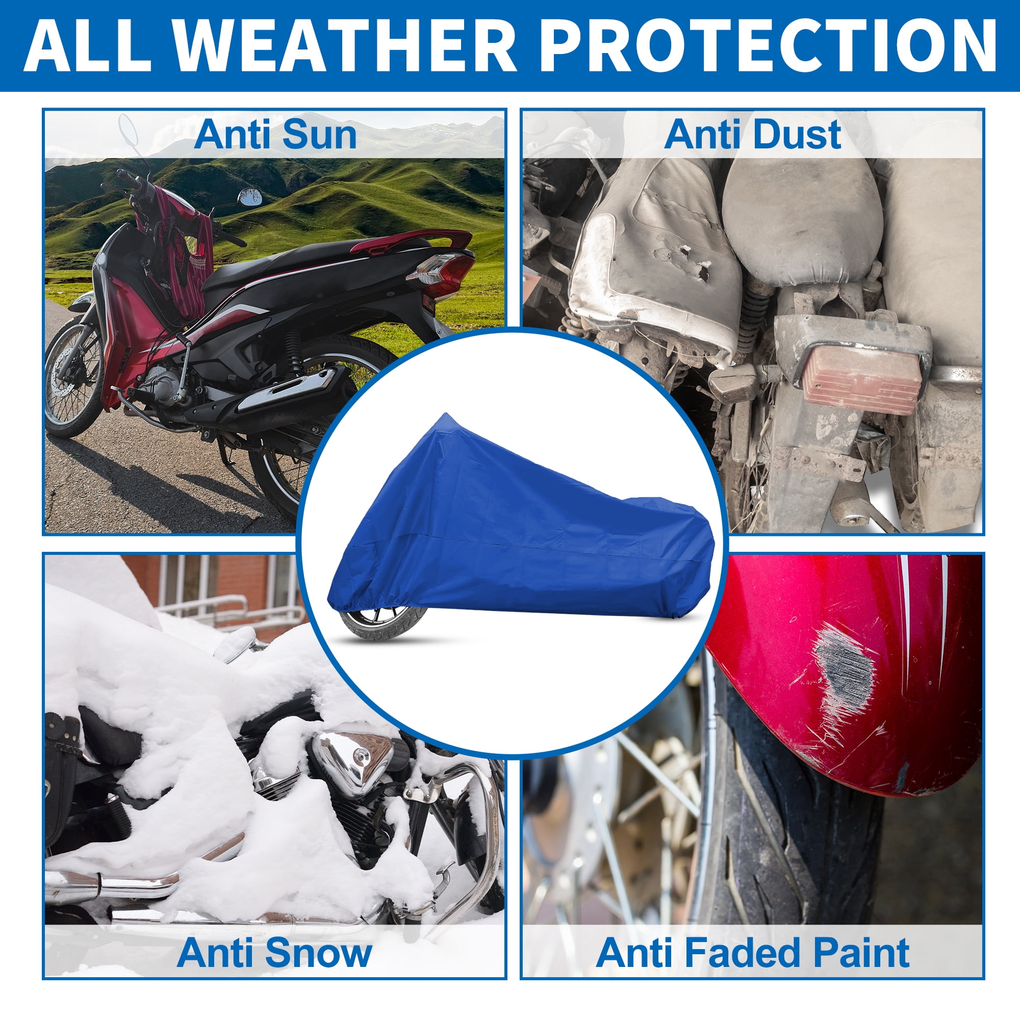 Unique Bargains All Season Waterproof Motorcycle Cover with Storage Bag Blue XXL