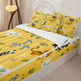 thumbnail image 3 of Castle Fairy Cartoon Jungle Animal Zipper Twin Comforter Sets with Fitted Sheet and 2 Pillowcases,Monkey Zebra Giraffe Zipper Bedding Set,Mustard Yellow Green,Reversible,4-Piece, 3 of 6