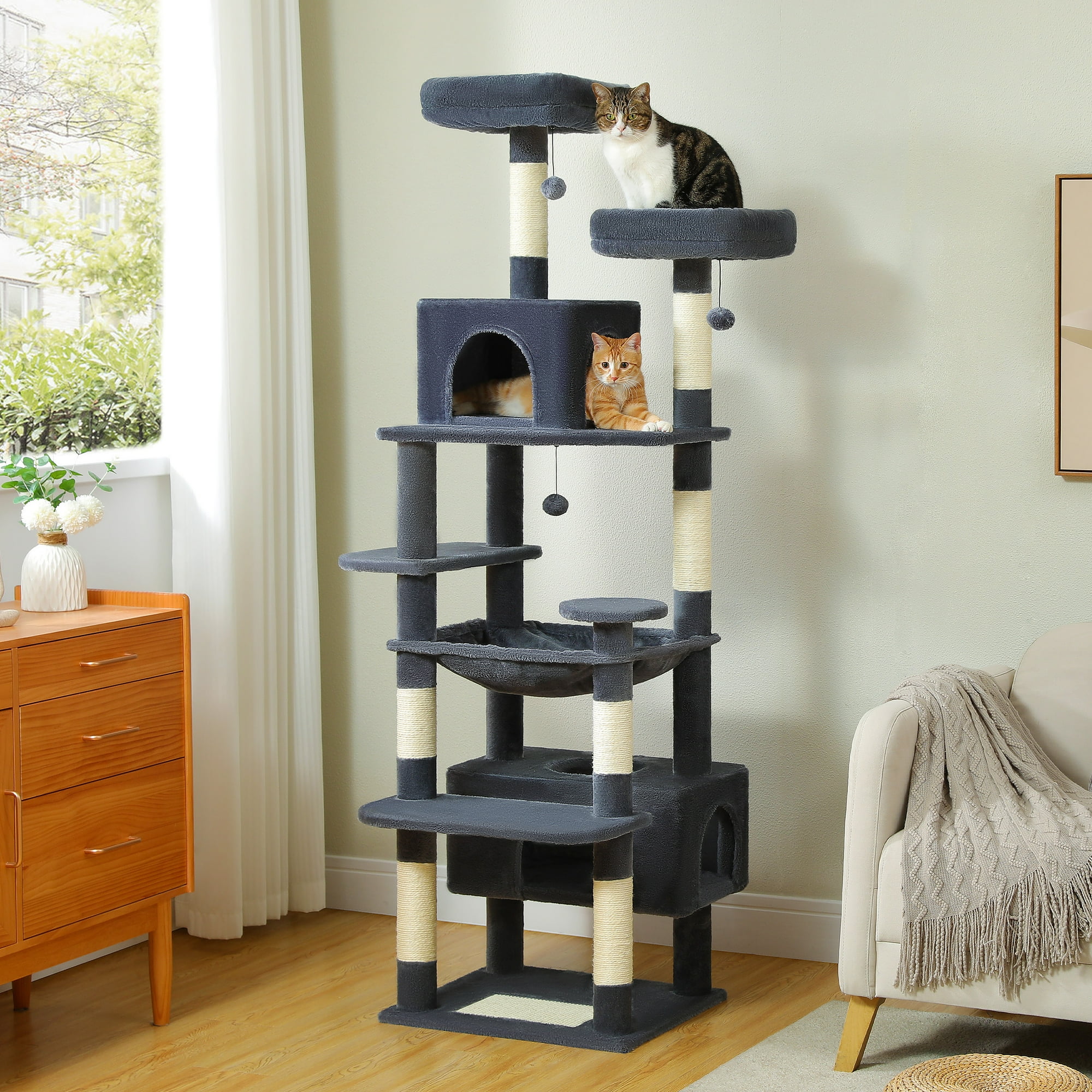Pefilos 72" Cat Tree Tower for Large Cats, Indoor Cat Condo with Sisal-Covered Scratching Posts and Pads, 2 Padded Perch, Dark Gray Pefilos 72" Cat Tree Tower for Large Cats, Indoor Cat Condo with Sisal-Covered Scratching Posts and Pads, 2 Padded Perch, Dark Gray