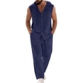 thumbnail image 2 of HBGVBA 2 Piece Fashion Outfit for Men Sleeveless Button Hoodie with Drawcord Elastic Waist Pocket Pants Set, 2 of 5