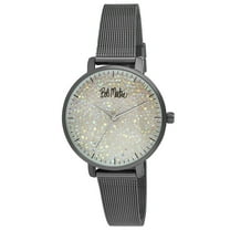 Bob Mackie Women's Black Glitter-Dial Mesh Strap Watch