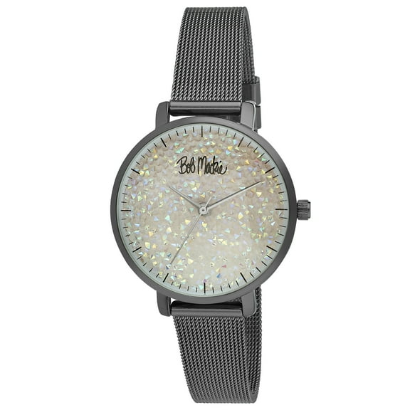 Bob Mackie Women's Black Glitter-Dial Mesh Strap Watch