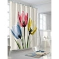 thumbnail image 3 of Shower Curtains Colorful Tulips Bath Curtain Vintage Linen Waterproof Bathroom Shower Curtain Set with Hooks Decoration 72 x 84 Inches, 3 of 7