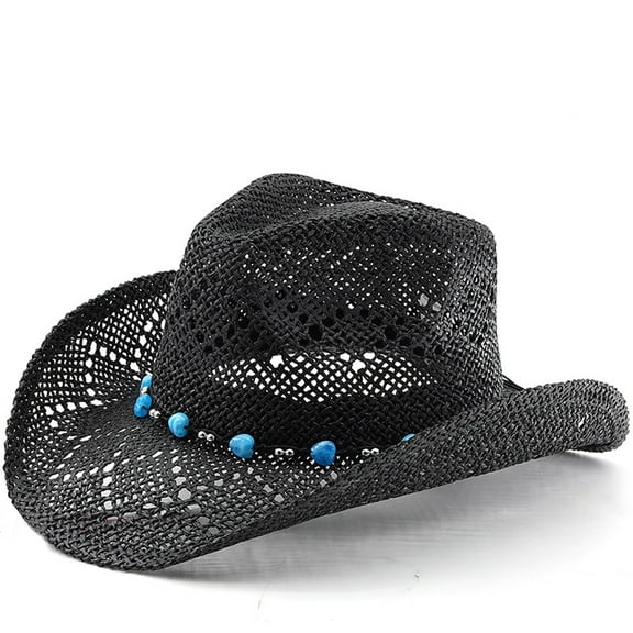 Straw Beach Cowboy Hat for Women Shapeable Brim Western Cowgirl Hat, Men Women Cowgirl Hat Hollowed Western Cap,Sun Protection Straw Hat Retro Beach Sun Hat for Outdoor Party