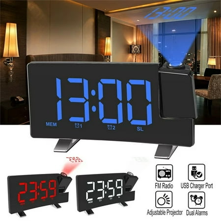 

Foraging dimple Projection Alarm Clock FM Radio Digital Clock for Bedrooms Ceiling USB Phone Charger 7in Screen Dual Alarms