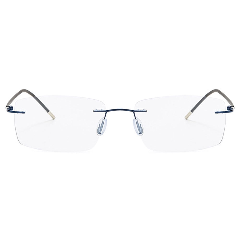 Men Progressive Rimless Ultralight Reading Glasses 4.00 Anti-blue Light Frameless Blue Multifocus Readers +4.00 Strength