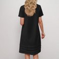 thumbnail image 3 of Robes d'Été Plissées pour Femmes Décontractées en Coton et Lin Robe Midi Tnuic Élégante à Manches Courtes Robe T-Shirt, 3 of 6