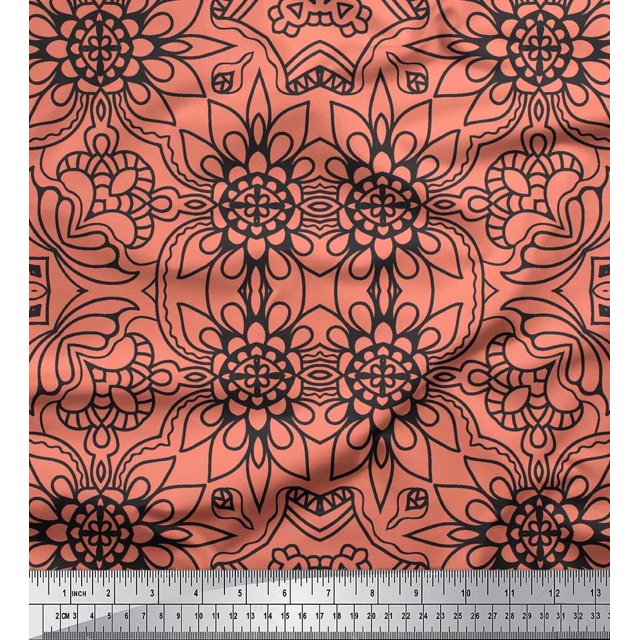 Soimoi Poly Georgette Fabric Floral & Moroccan Damask Ethnic Decor Fabric Printed Yard 42 Inch Wide