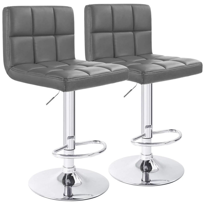 Lacoo Set of 2 Bar Stools Adjustable Swivel Armless Barstools with PU Leather, Gray