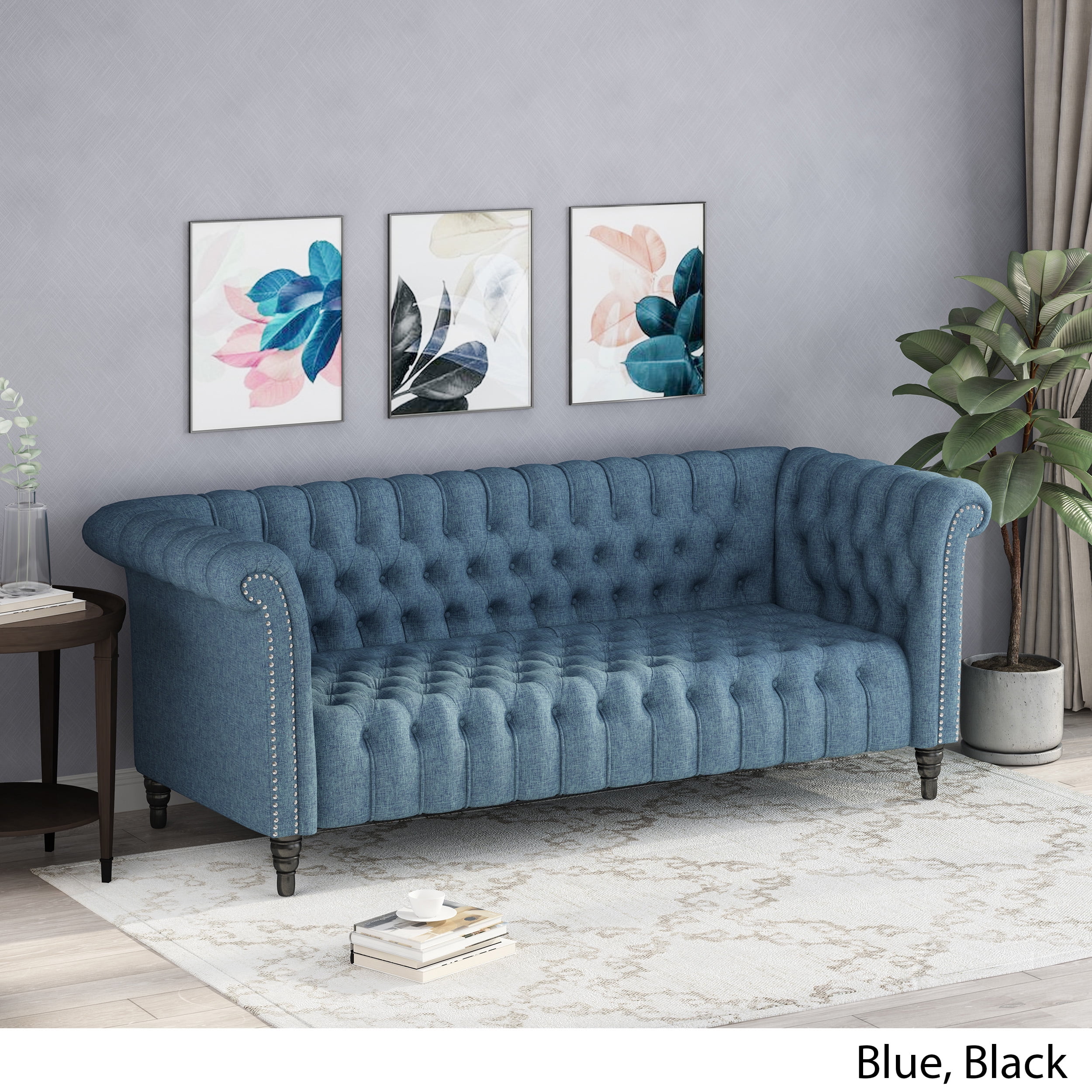 Edgar Traditional Chesterfield Sofa With Tufted Cushions Blue And Edgar Traditional Chesterfield Sofa