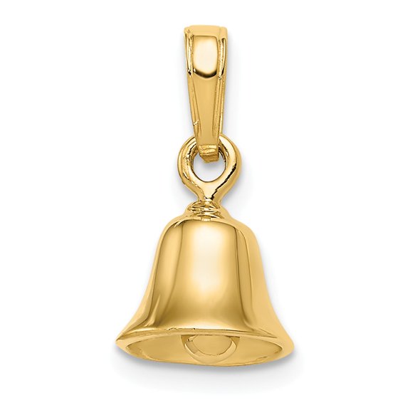 Real 14kt Yellow Gold 3-D Moveable Bell Pendant; for Adults and Teens; for Women and Men