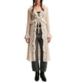 thumbnail image 3 of Liweisiy Women Long Cardigan Lace Ruffle Trim V Neck Tie Front Flare Cuff Coat Boho Sheer Maxi Cover Up Beige S, 3 of 9