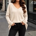 thumbnail image 6 of Bnwani Womens Pullover Blouses Plus Size V Neck Waffle Knit Long Sleeve Top, Loose Casual Shirts for Fall Winter Daily Wear Beige XL, 6 of 9