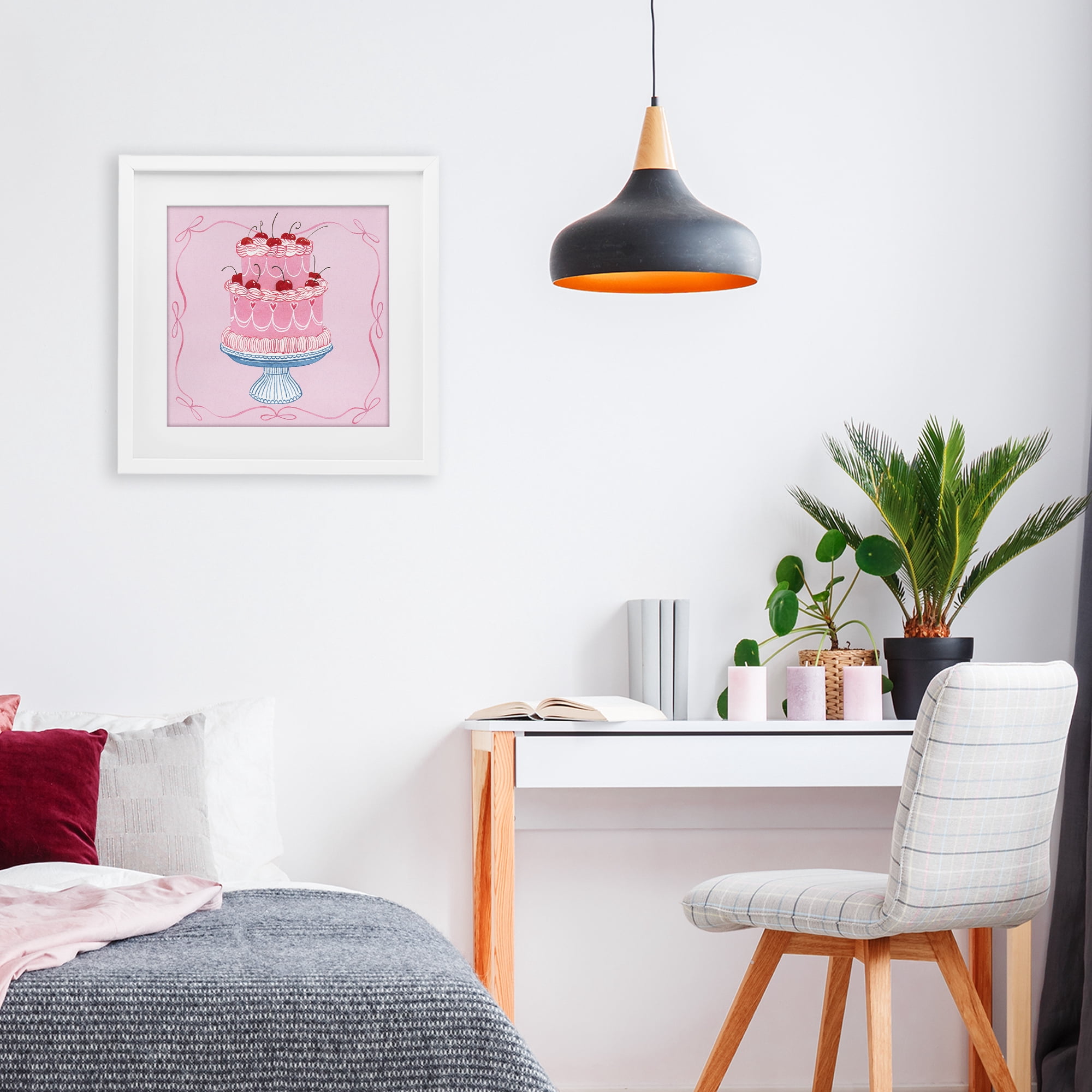 Stupell Industries Romantic Pink Cherry Cake White Framed Print Under Glass, design by Grace Popp