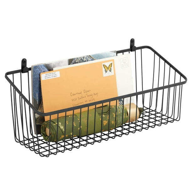 mDesign Metal Wire Wall Mounted Storage Organizer Basket Bin for