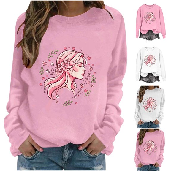 SBYOJLPB Long Sleeve Breast Cancer Awareness T-Shirt for Women Round Neck Inspirational Tee Shirts Tops Soft Comfortable Top