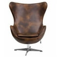 thumbnail image 3 of Egg Shaped Chair (2-Tone Brown Leather) - Modern, Comfortable & Stylish Rounded Chair with Brushed Aluminum Base that Features a Removable Padded Cushion, 360 Degree Swivel & Recline (W31"xD30"xH42"), 3 of 3