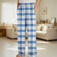 thumbnail image 2 of DJDLJWCJ Boys Casual Pants Elastic Waist Plaid Print Straight Leg Pants Comforty Lightweight Long Trousers Blue Size 15, 2 of 7