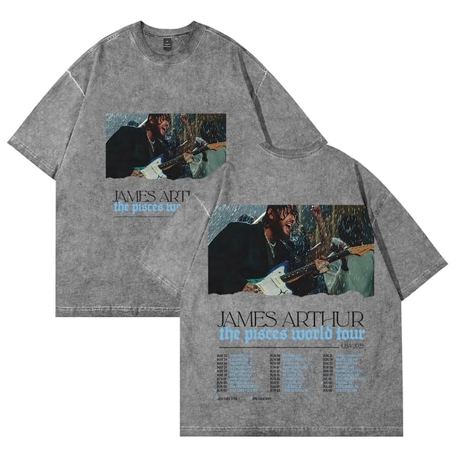 James Arthur Merch T-shirt Rétro Lavé pour Hommes et Femmes, Haut à Manches Courtes en Coton à la Mode, Ja179175k03, 4TG