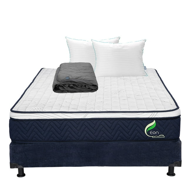 Colchón Matrimonial Eon + Box Base Cama + Almohada Royal Twin + Protector Lux