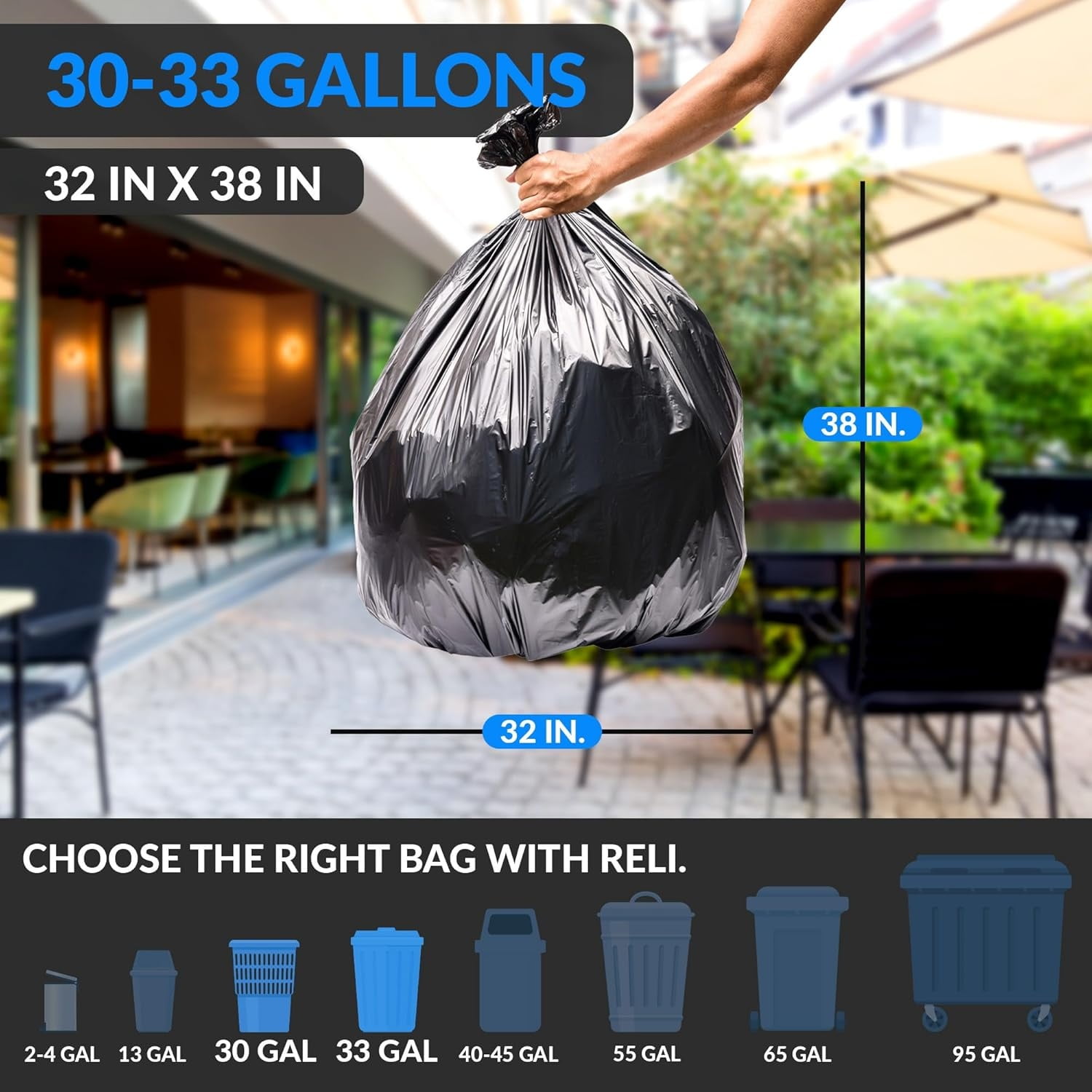 30-33 Gallon Trash Bags Heavy Duty | 250 Count Bulk | Black Large Trash Bags 30+, 32 Gallon