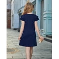 thumbnail image 5 of Oudiya Girls Dresses for Summer Flutter Sleeve Pleated Front A Line Boho Beach Tween Navy Blue Casual Party Dresses, 6-14Y, 5 of 7